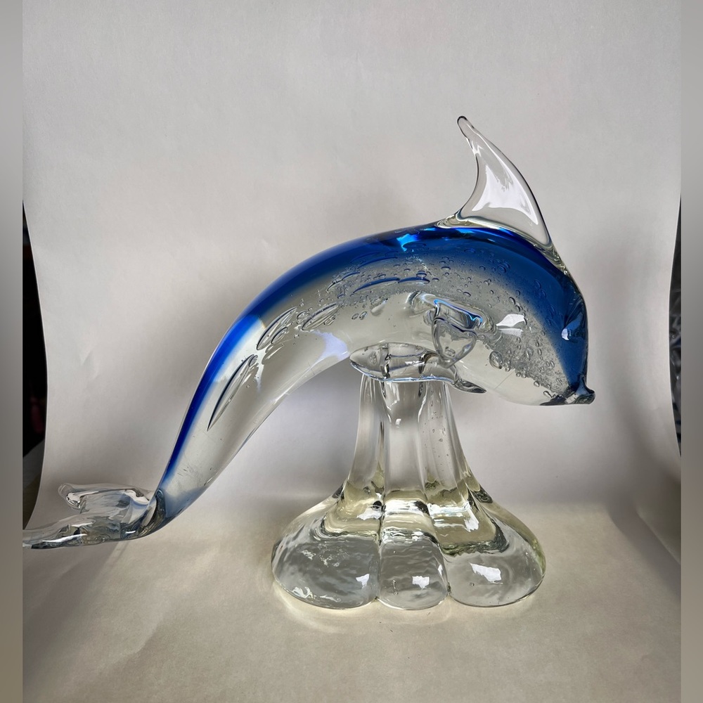 Gorgeous Hand Made Art Glass Dolphin Surfing a Wave